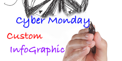 Pen writing text: "Cyber Monday custom infographic giveaway"