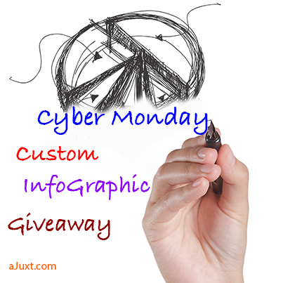 Pen writing text: "Cyber Monday custom infographic giveaway"
