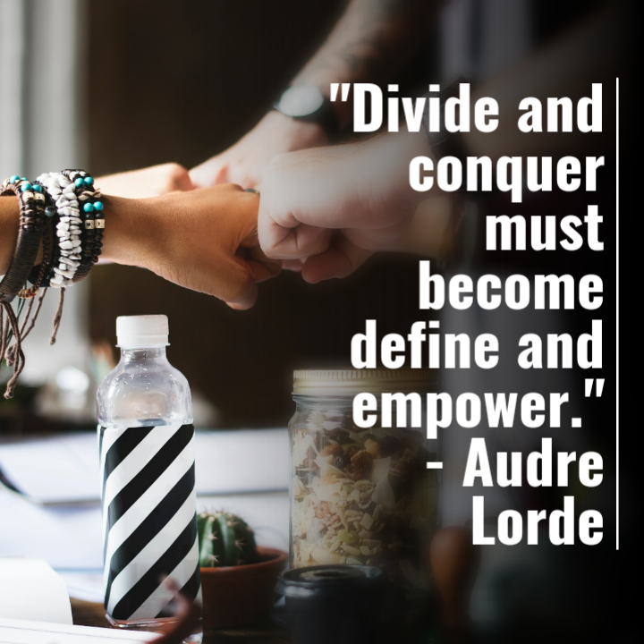 Audre Lorde quote: "Dive and conquer must become define and empower" helps demonstrate how guest bloggers can empower you and your business