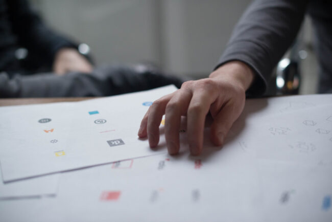 workspace with large pad of paper covering the area