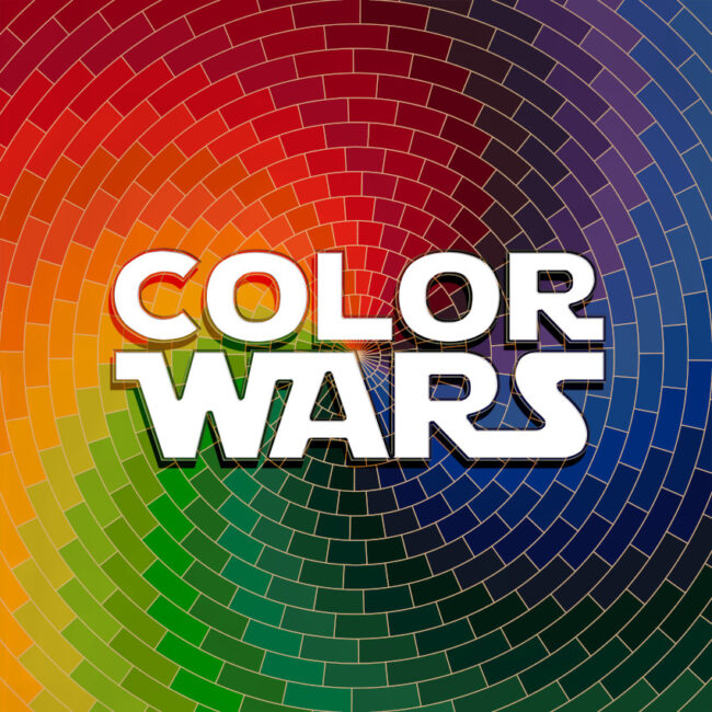 Company Logos: Rainbow background in a swirl design with text: "Color Wars"