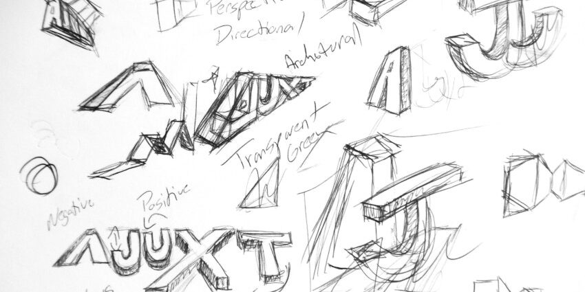 sketches of aJuxt logo design creation process