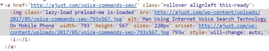 seo best practices tips: snippet of code showing alt text