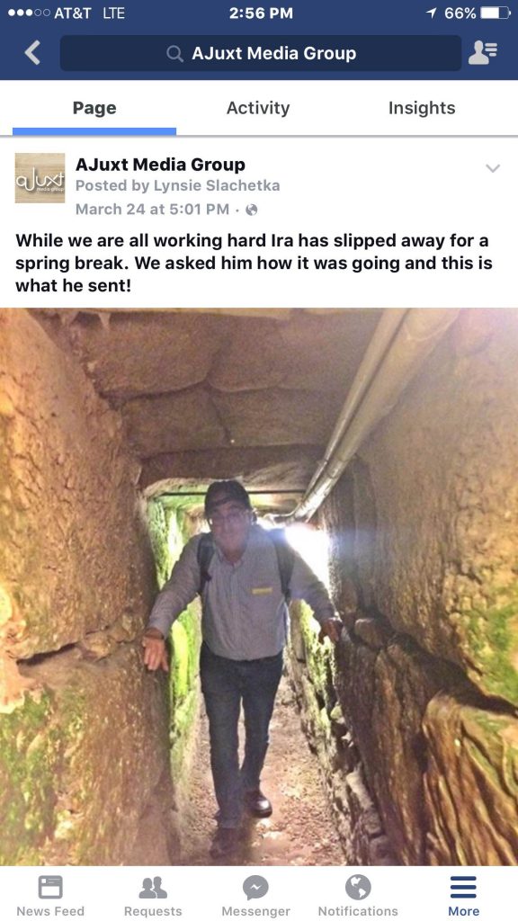 facebook post demonstrating social media strategies such as showing off your team (Picture shows Ira hiking on spring break)