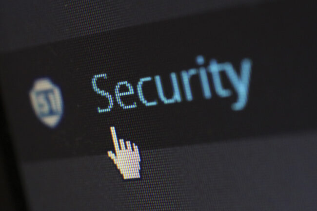 Mouse hovering over word "Security" on a computer screen