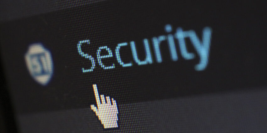 Mouse hovering over word "Security" on a computer screen