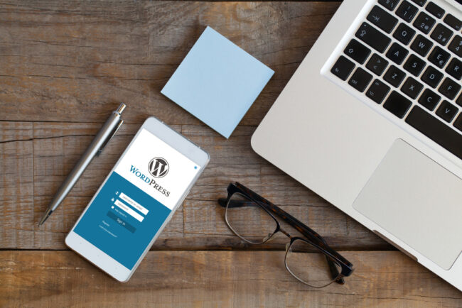 Cell phone showing WordPress login page