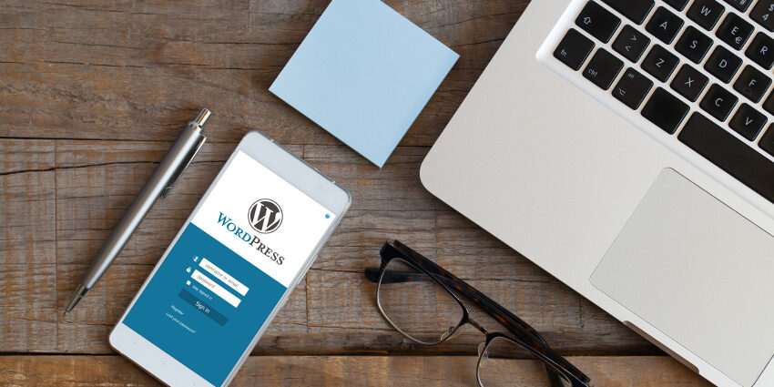 Cell phone showing WordPress login page