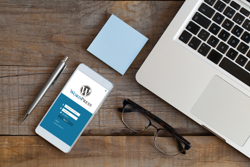 Cell phone showing WordPress login page