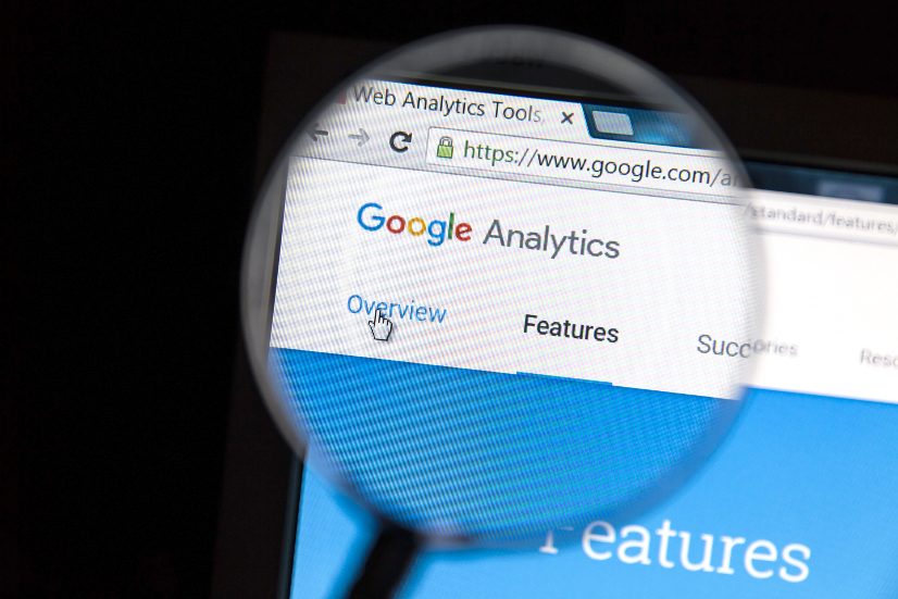 Magnifying glass focused on google Analytics logo