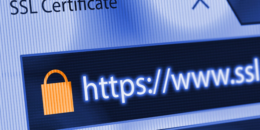 Closeup on a browser title tab that shows SSL & HTTPS